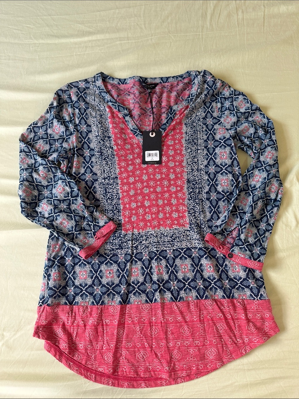 Lucky Brand Navy and Pink Patterned Boho Tunic